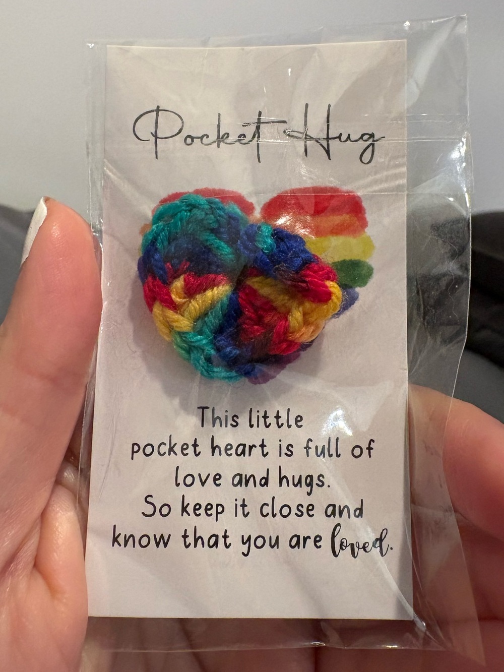 Heart Shaped Pocket Hug - Multicolor Crochet Heart Pocket Charm